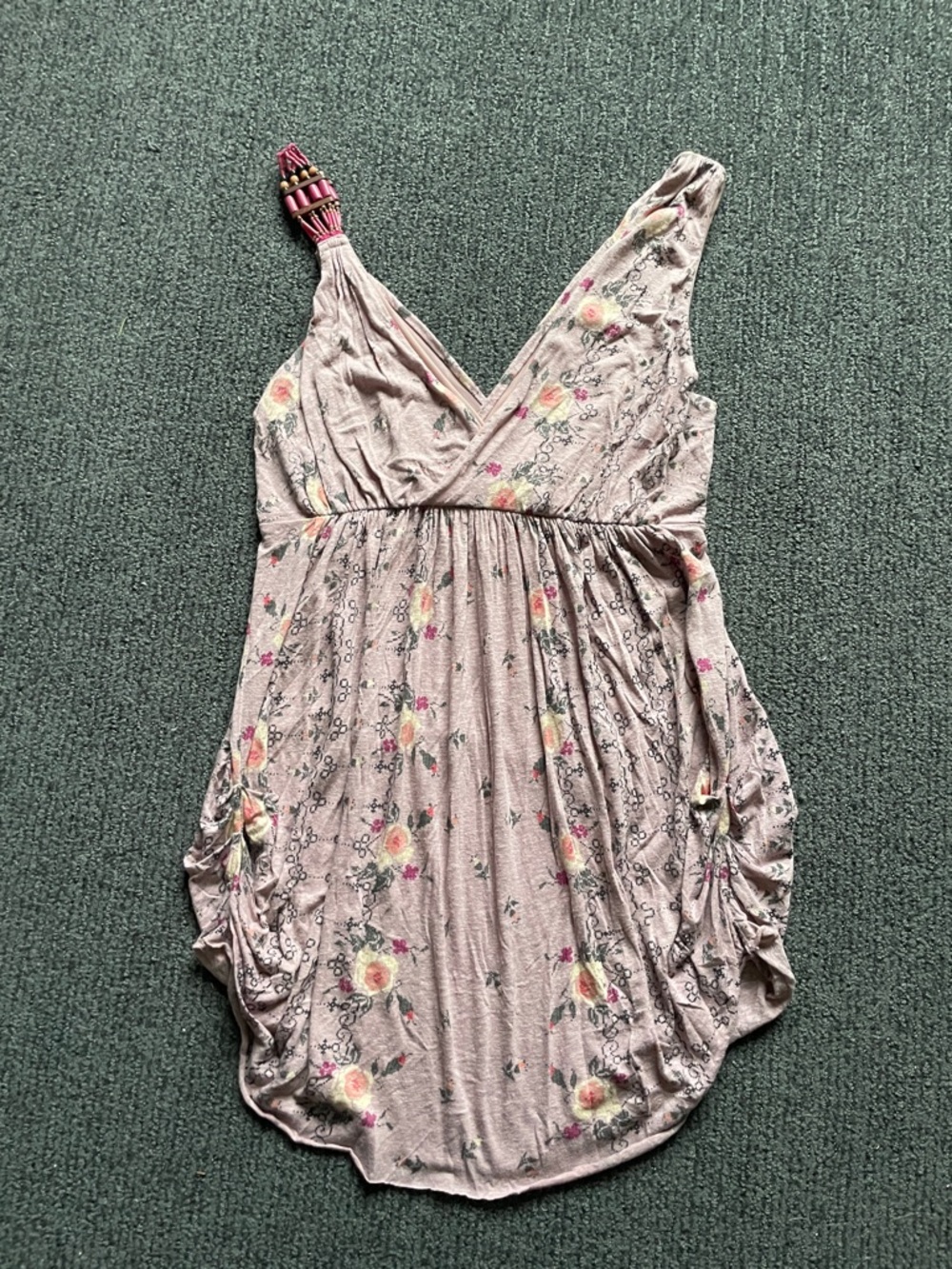 Free People Mauve Floral V-Neck Swing Tank